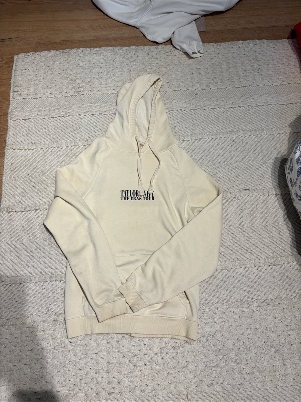 Taylor Swift Cream Pullover Hoodie with 'The Eras Tour' Logo (stained)